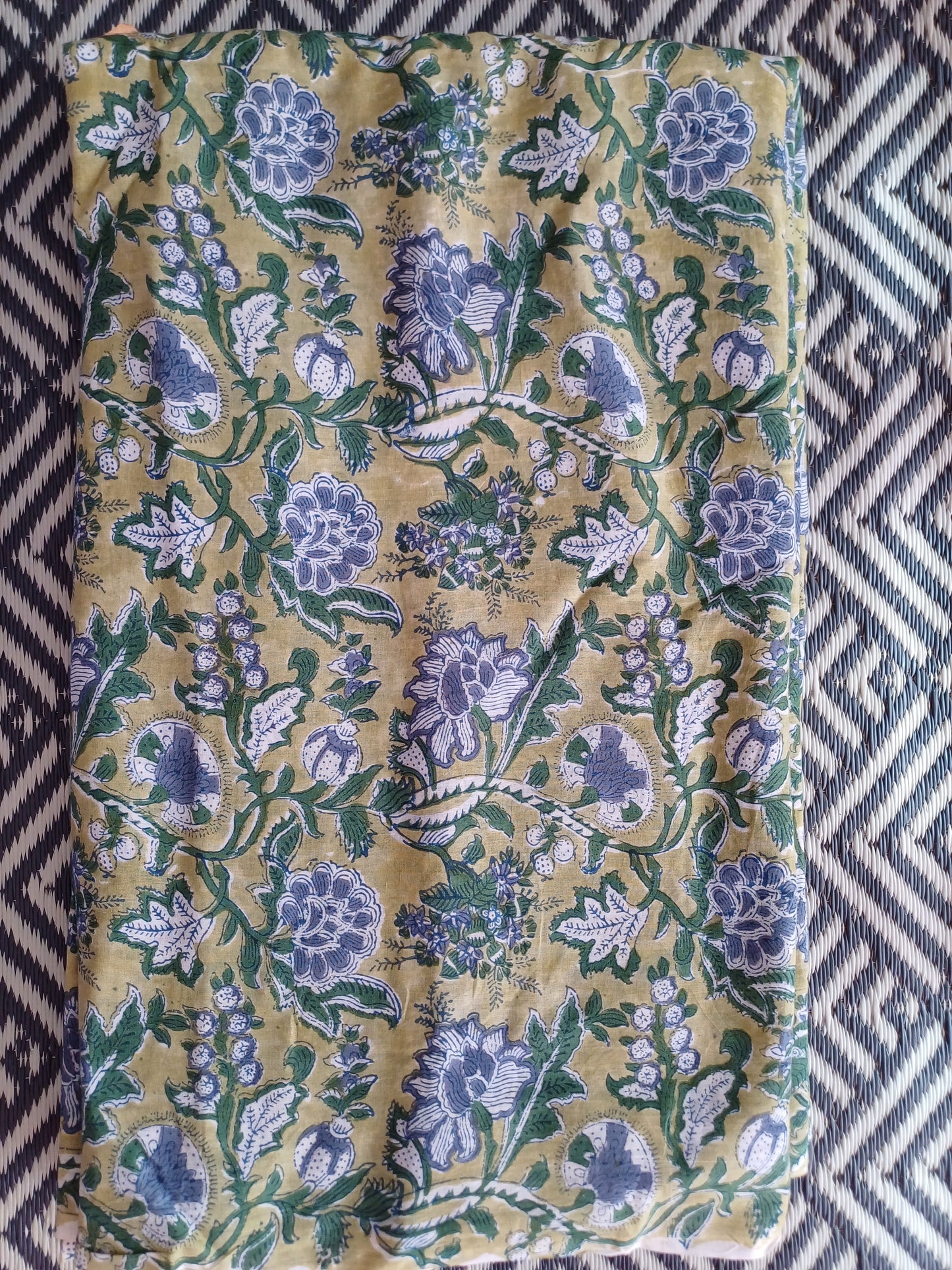 Fabric/Material:Fabric Yellow Blue Floral