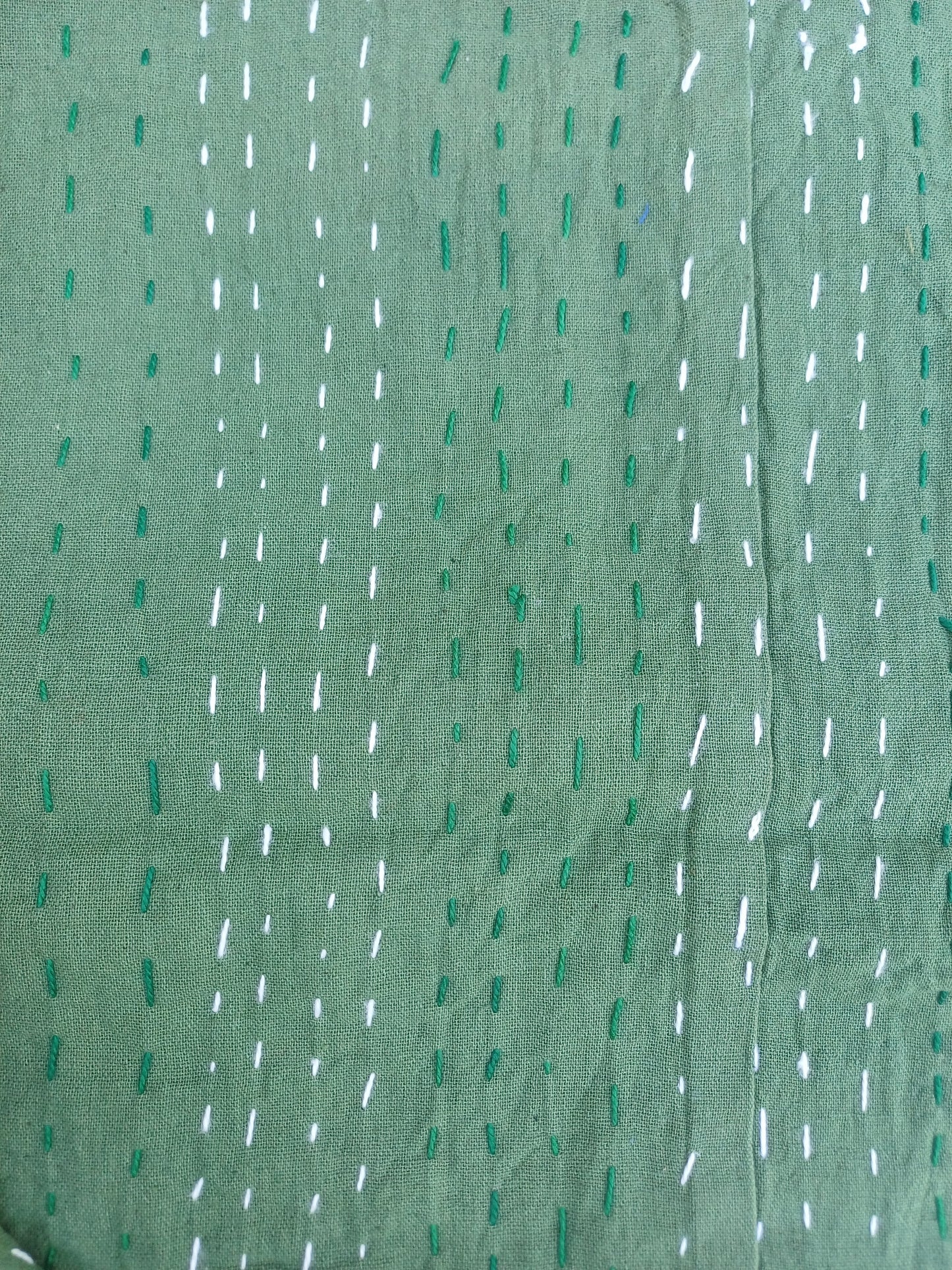 Bedspread Queen (Kantha) Screen Print Gudari (2 layer) - Olive Floral