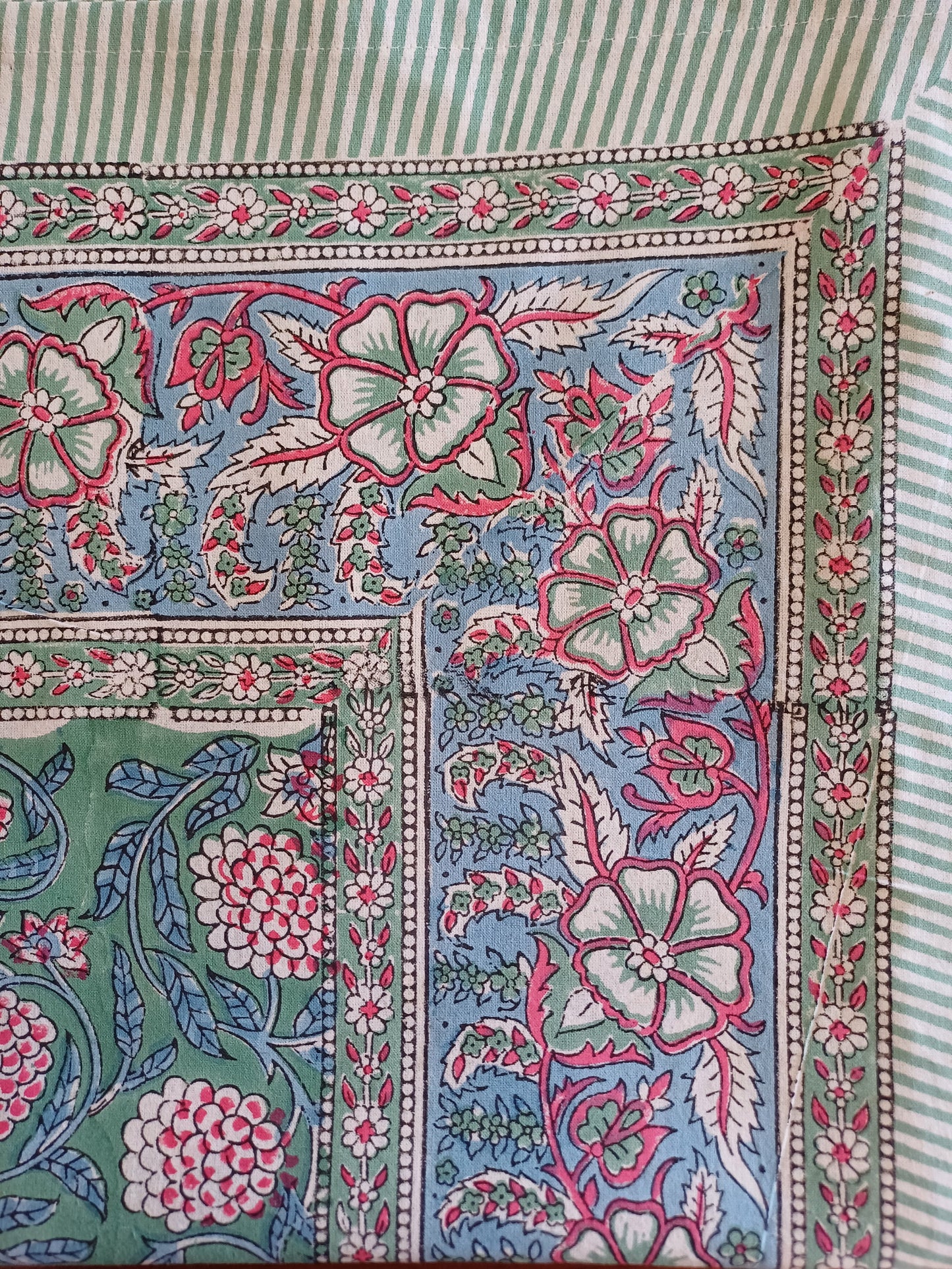 Table Cover Olive Red Block Print Mughal - 4 seater