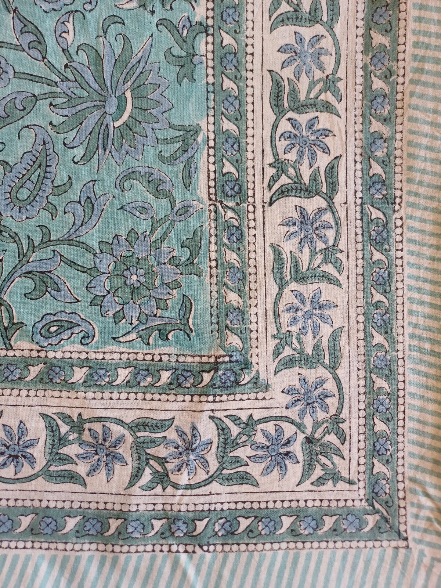 Table Cover Turquoise Block Print Mughal - 6 seater