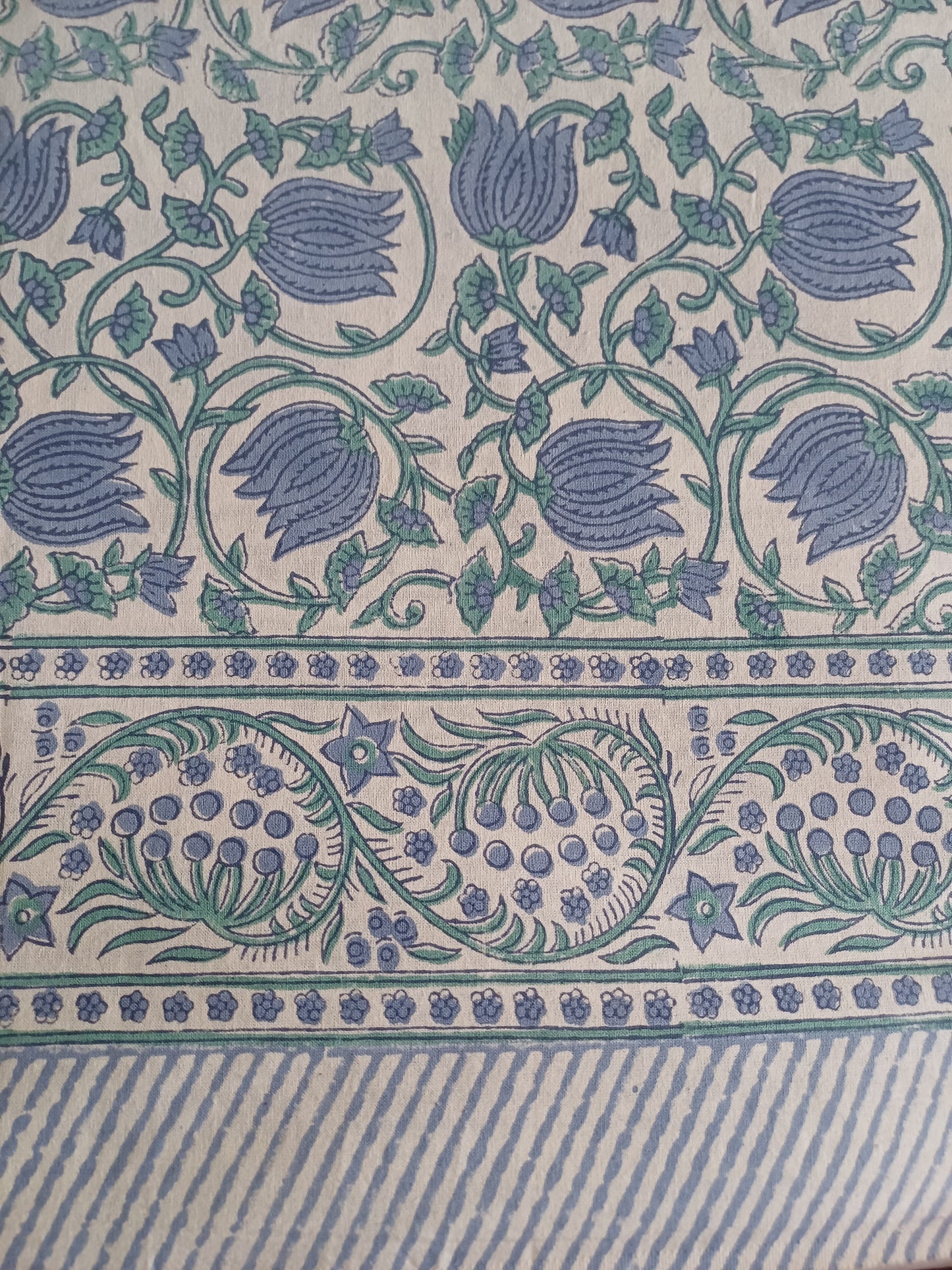 Bedspread White Blue Block Print Mughal - King size