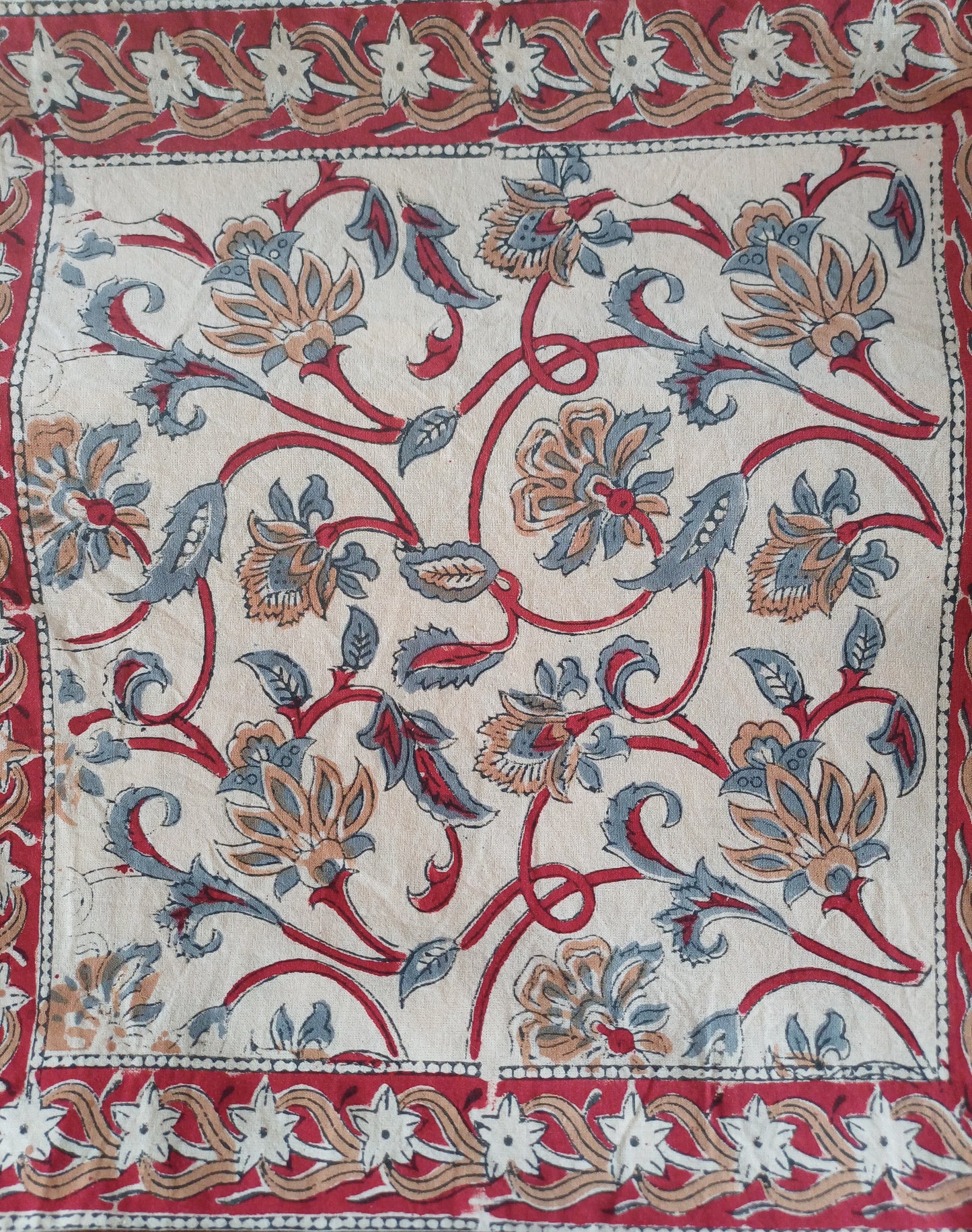 Cushion Cotton Cover Block Print Rapit - Red Busy