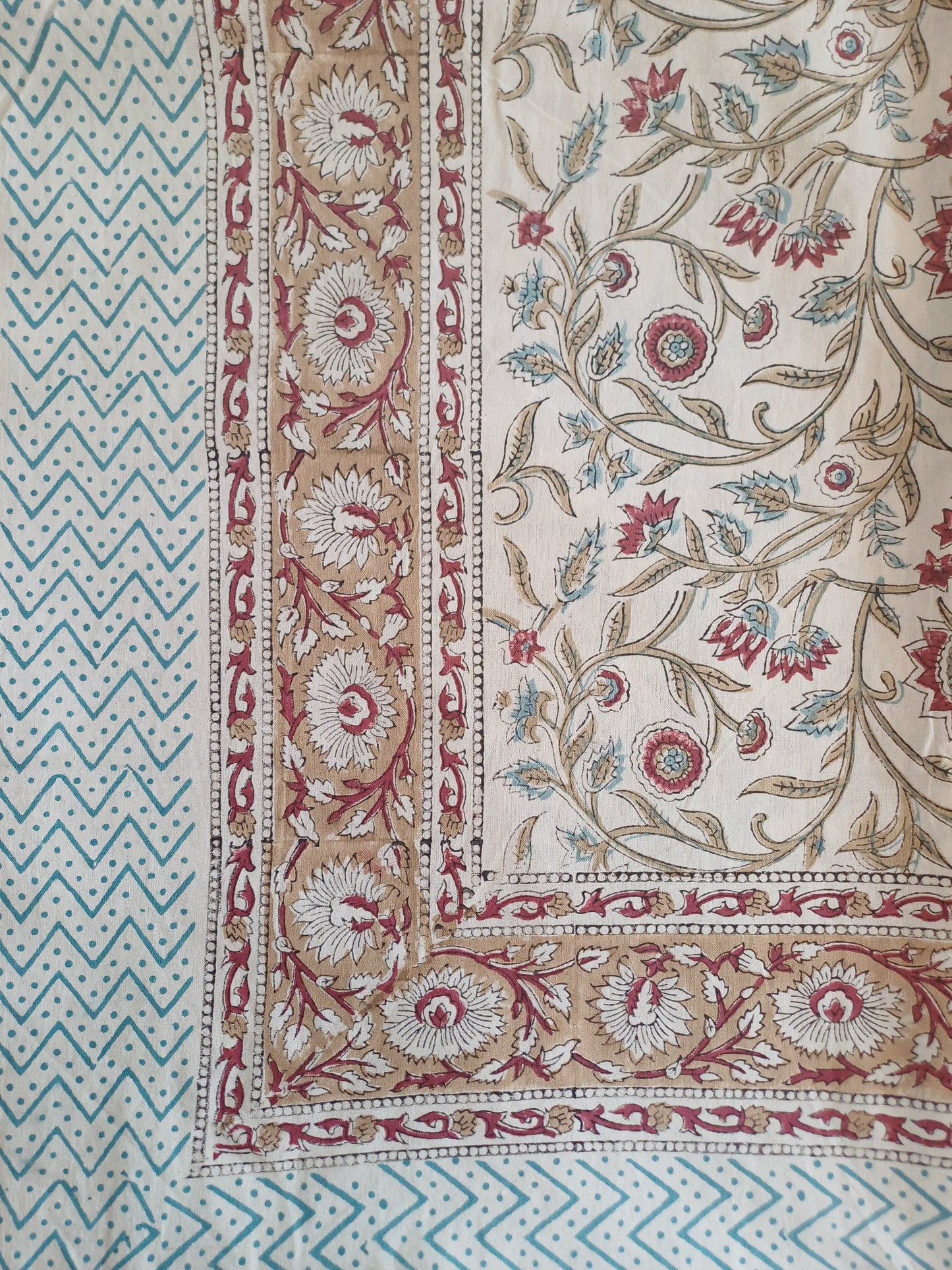 Table Cover Maroon Floral Block Print Mughal - 8 seater