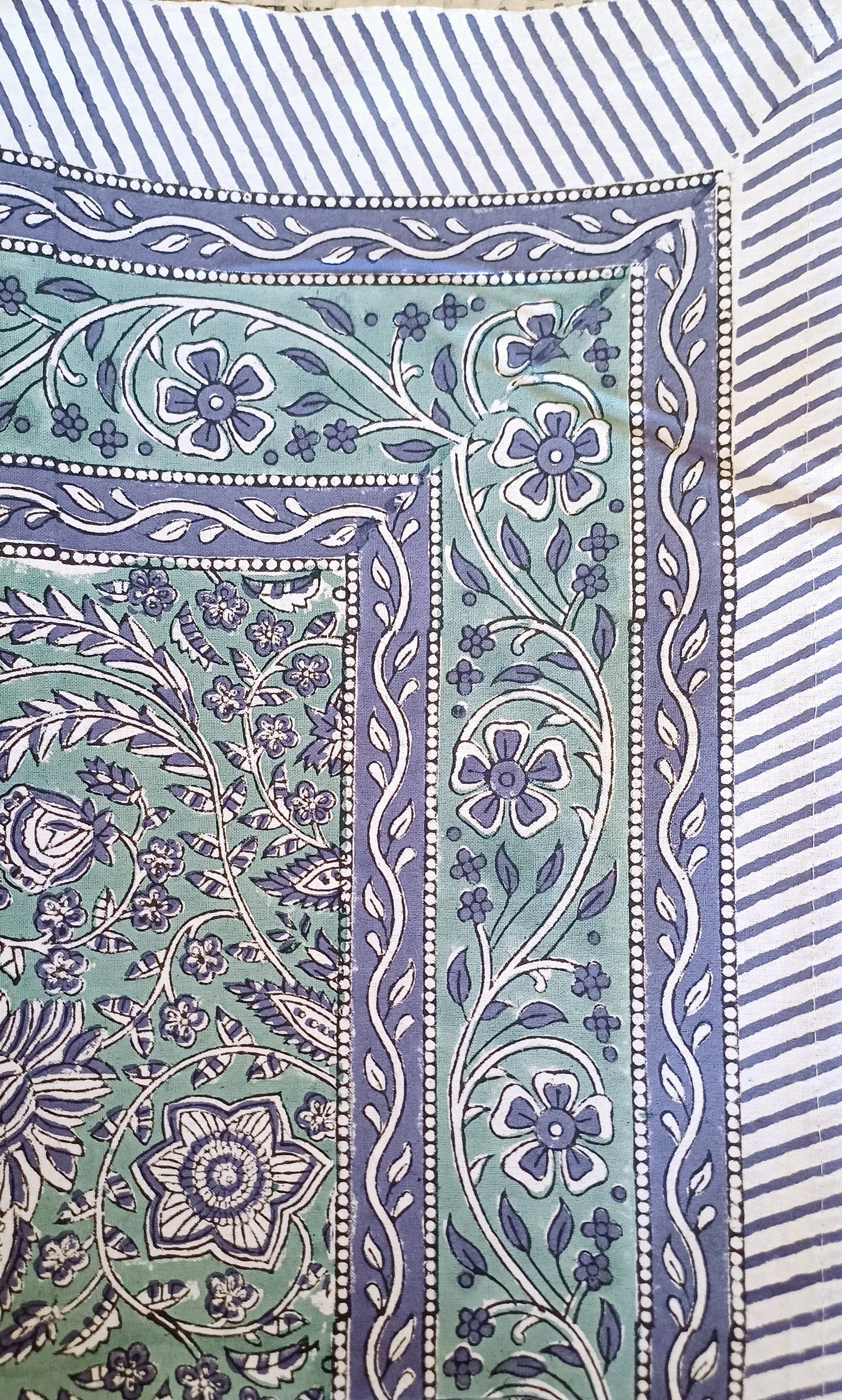 Table Cover Olive Block Print Mughal - 8 seater