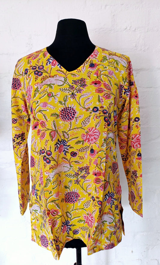 Women:Womens V-Neck - Yellow Floral L