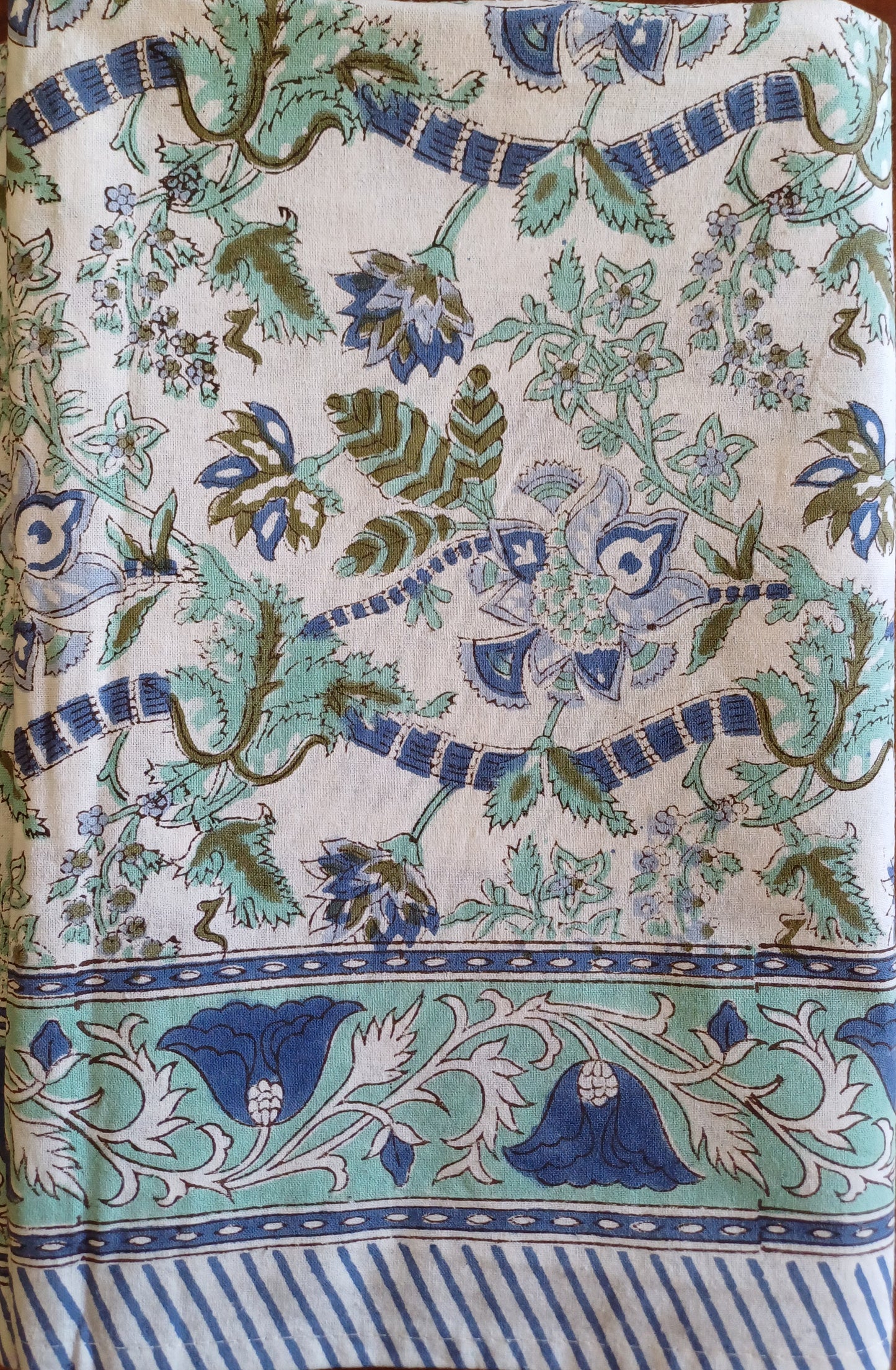 Table Cover Green Teal Blue Block Print Mughal - 8 to 10 seater