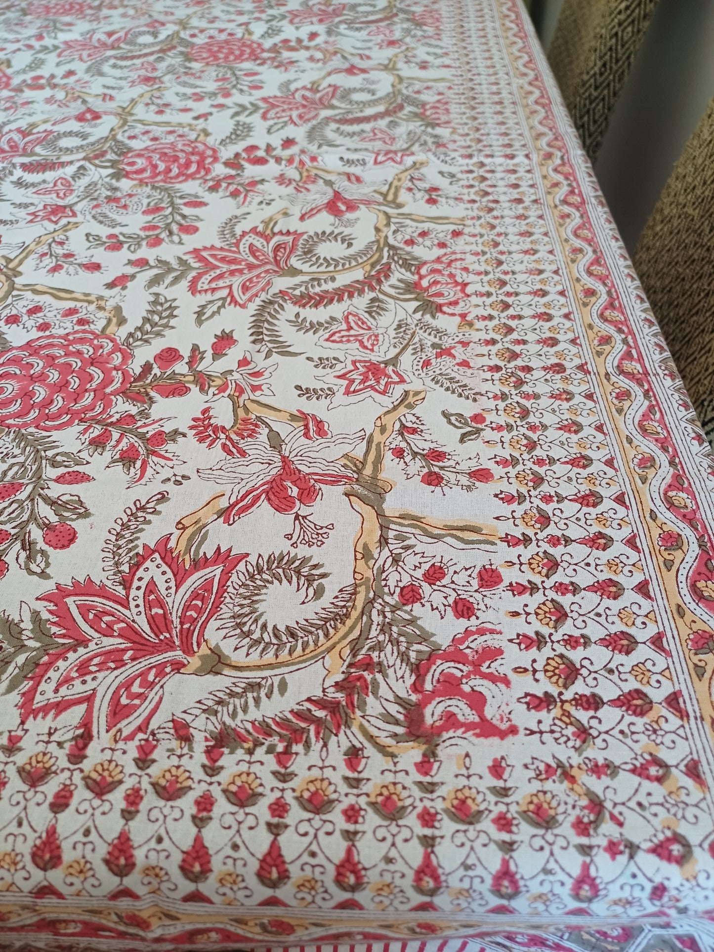 Table Cover Red Block Print Mughal - 4 x 4 Seater