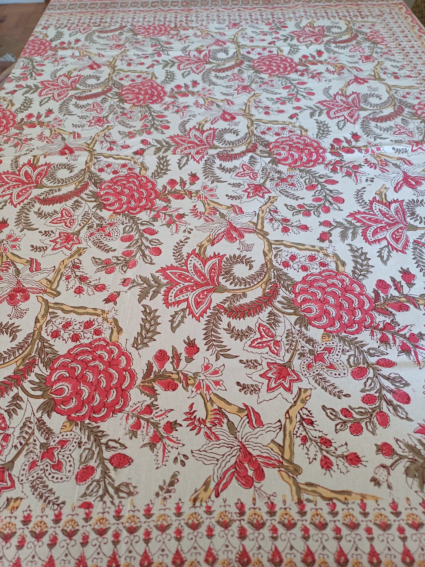 Table Cover Red Block Print Mughal - 4 x 4 Seater