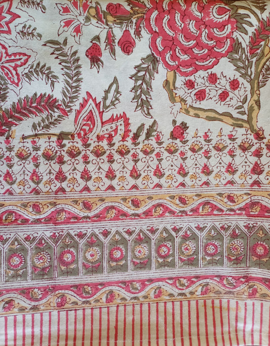 Table Cover Red Block Print Mughal - 4 x 4 Seater