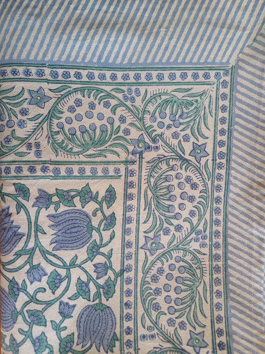 Table Cover Blues Block Print Mughal - 4 x 4 Seater