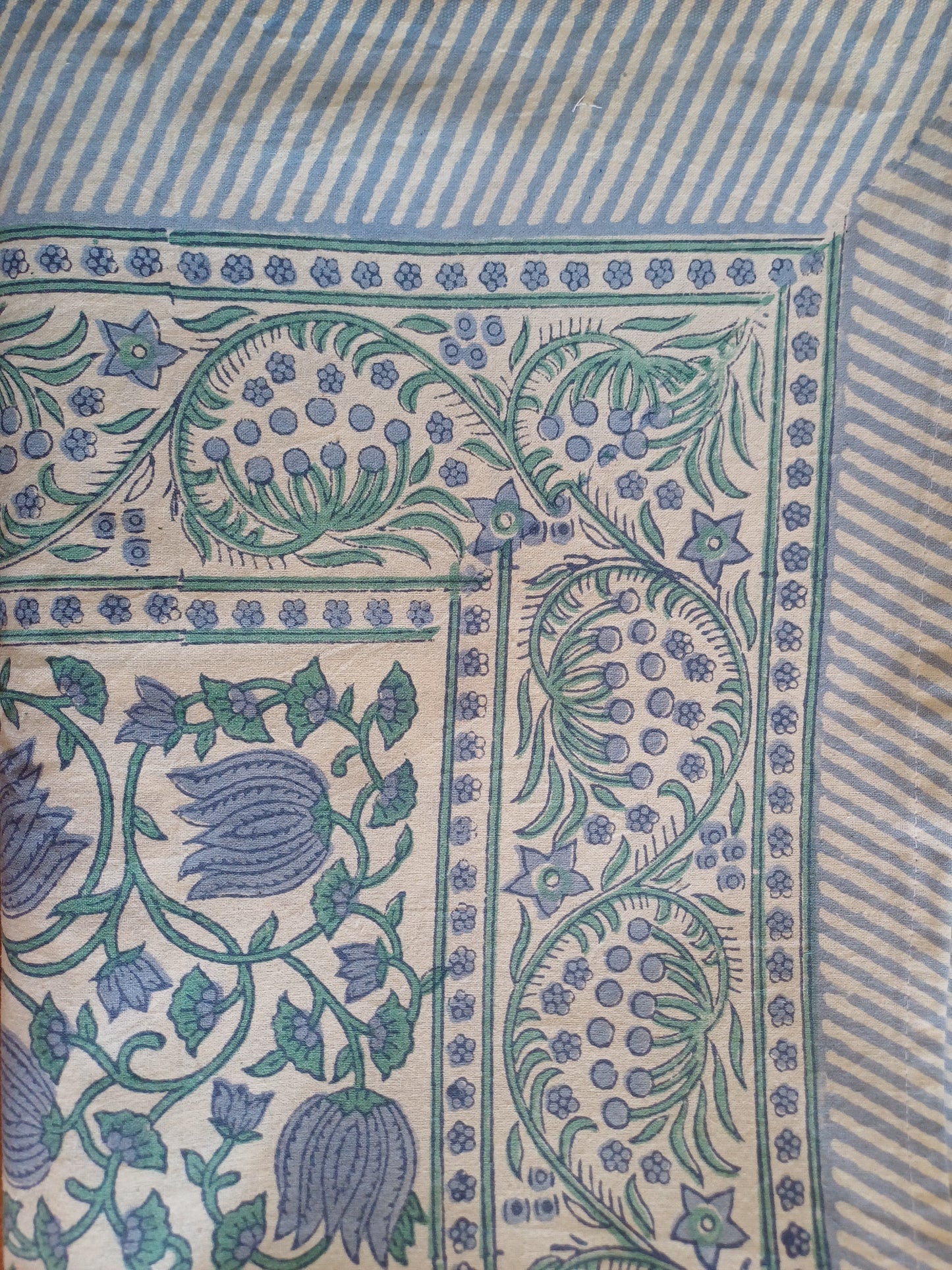 Table Cover Powder Blue Block Print Mughal - 8 to 10 seater