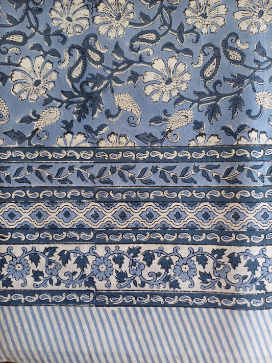 Table Cover Blue Floral Block Print Mughal - 8 to 10 seater