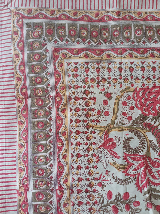 Bedspread Red Block Print Mughal - King size