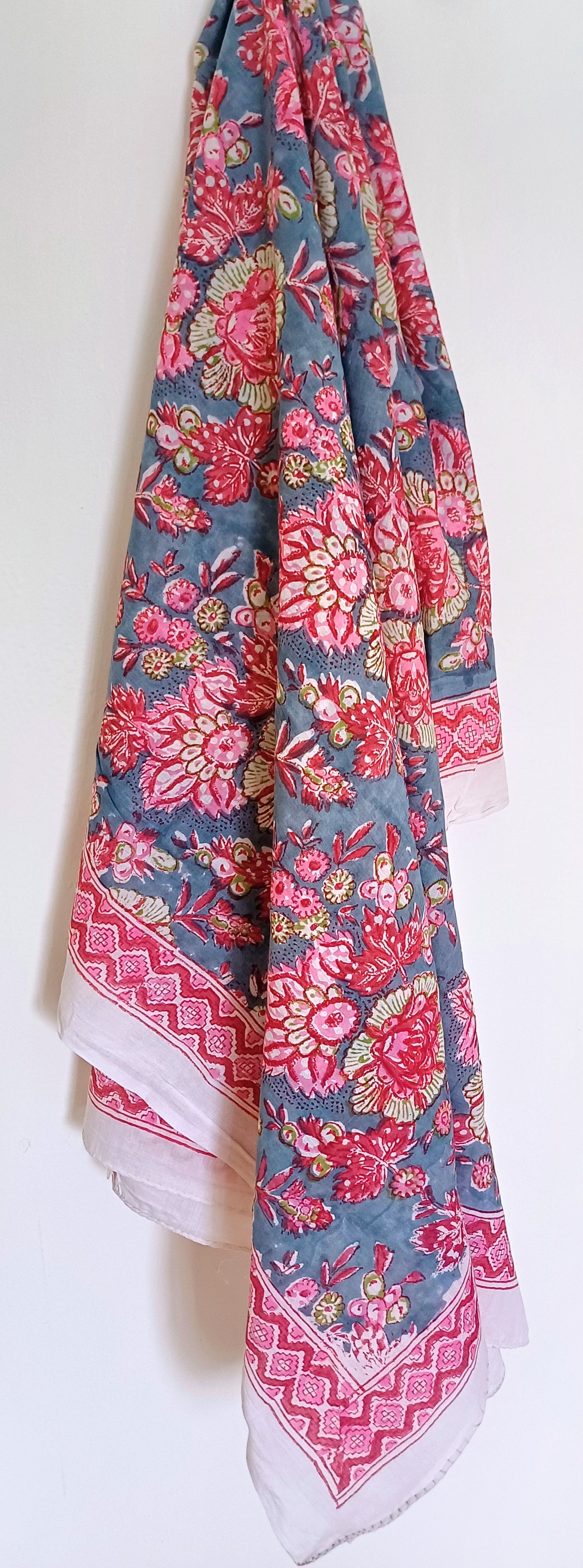 Cotton Scarf Grey Red Pink Floral