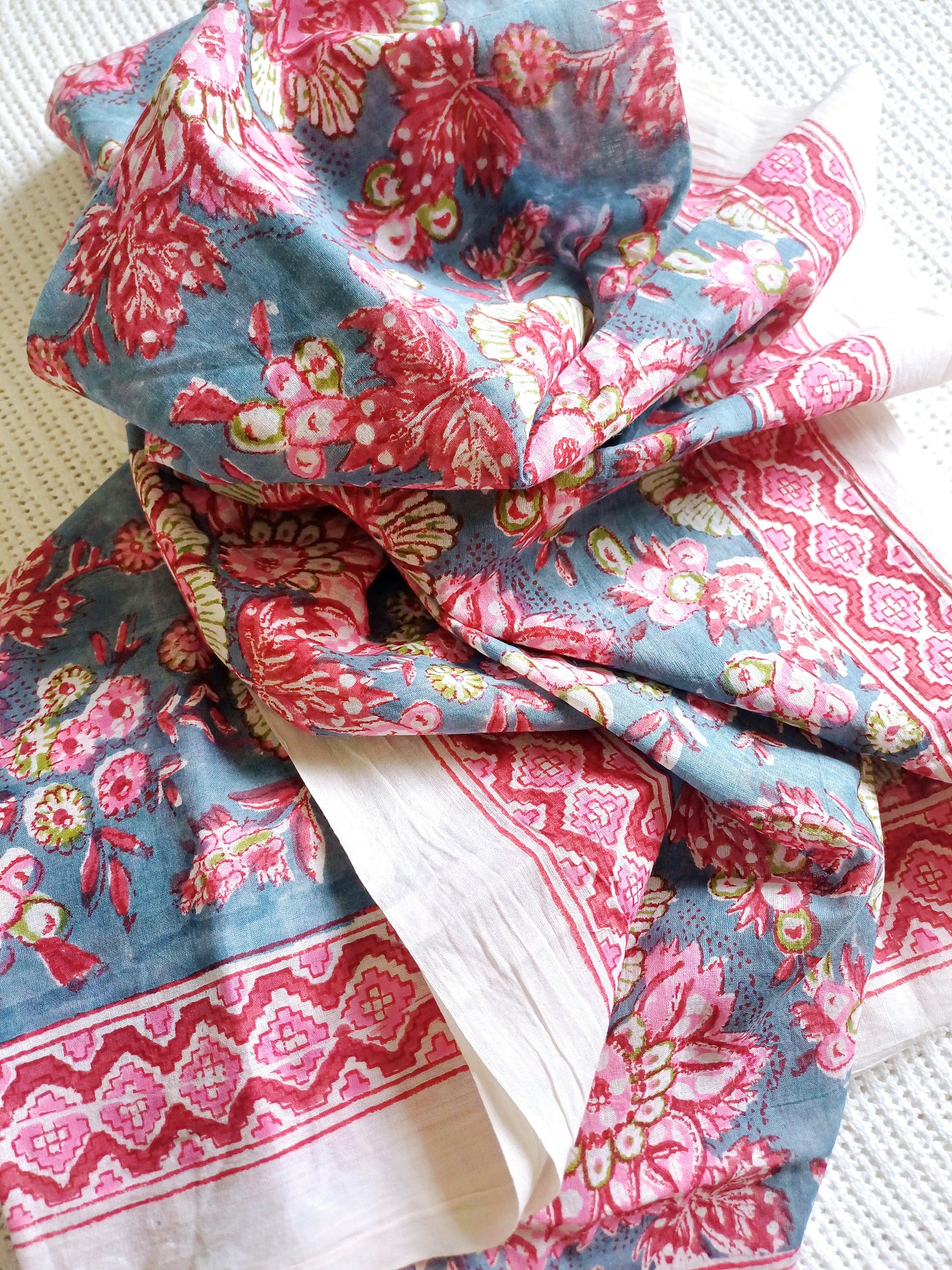 Cotton Scarf Grey Red Pink Floral