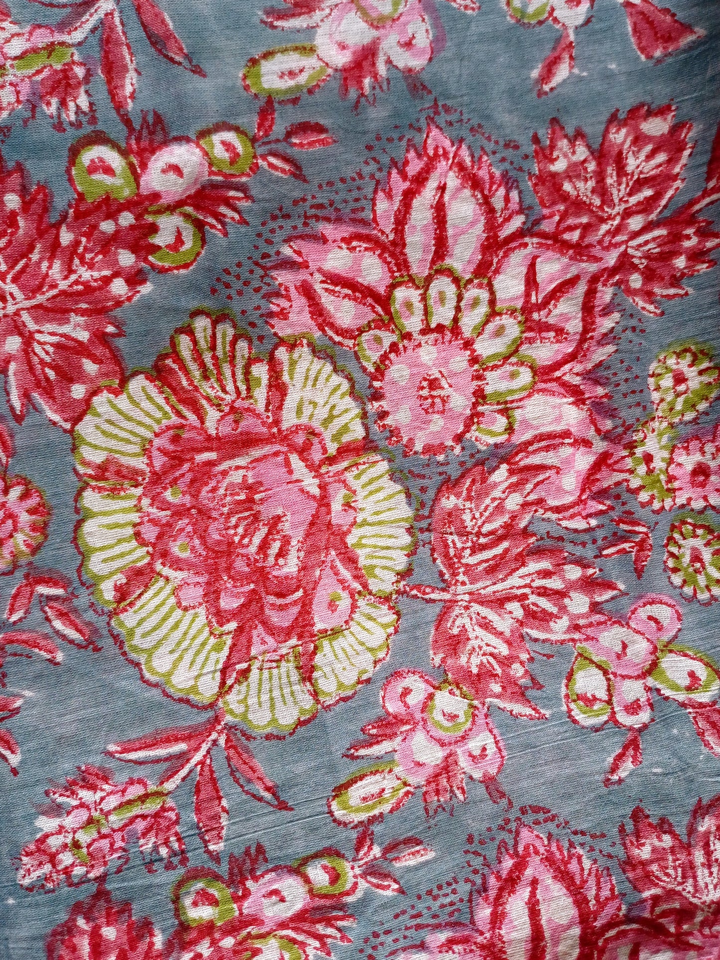 Cotton Scarf Grey Red Pink Floral