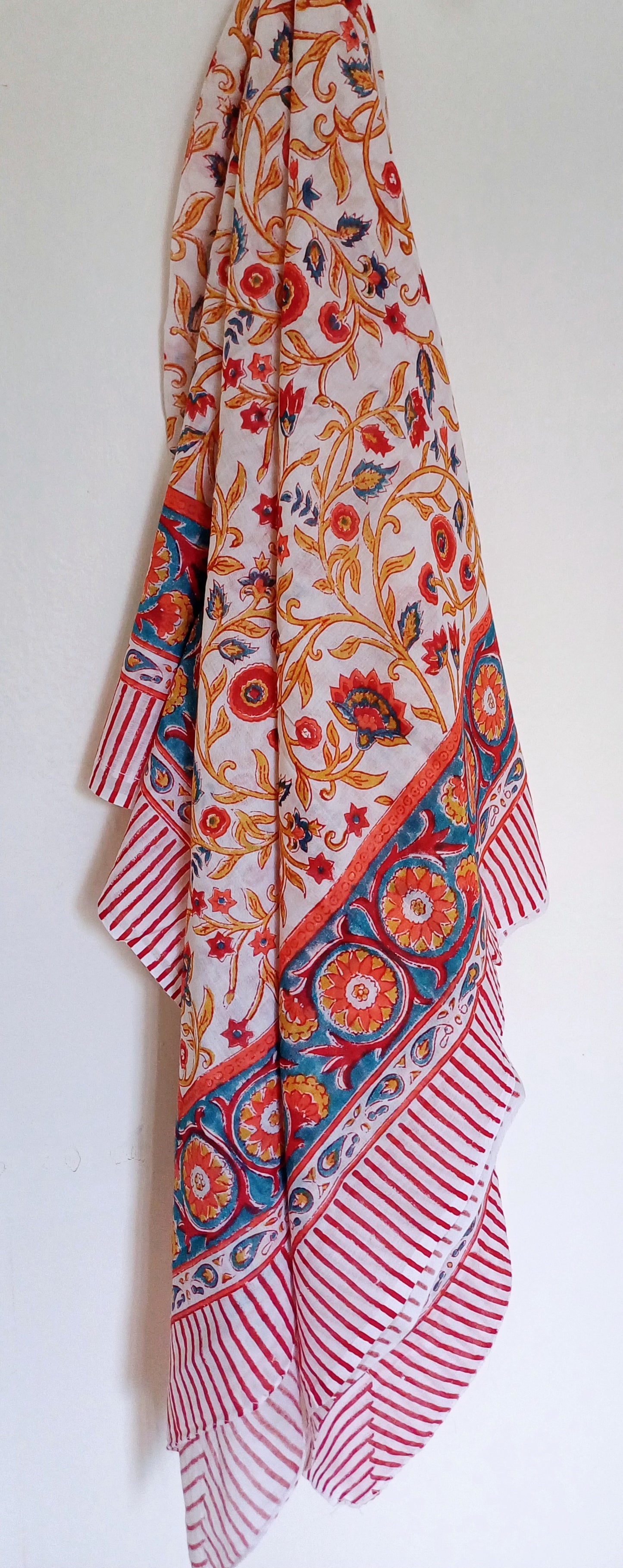 Cotton Scarf Red Orange Floral