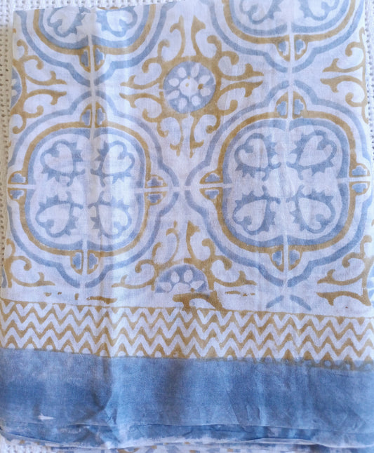 Cotton Scarf Mustard Grey Ornate