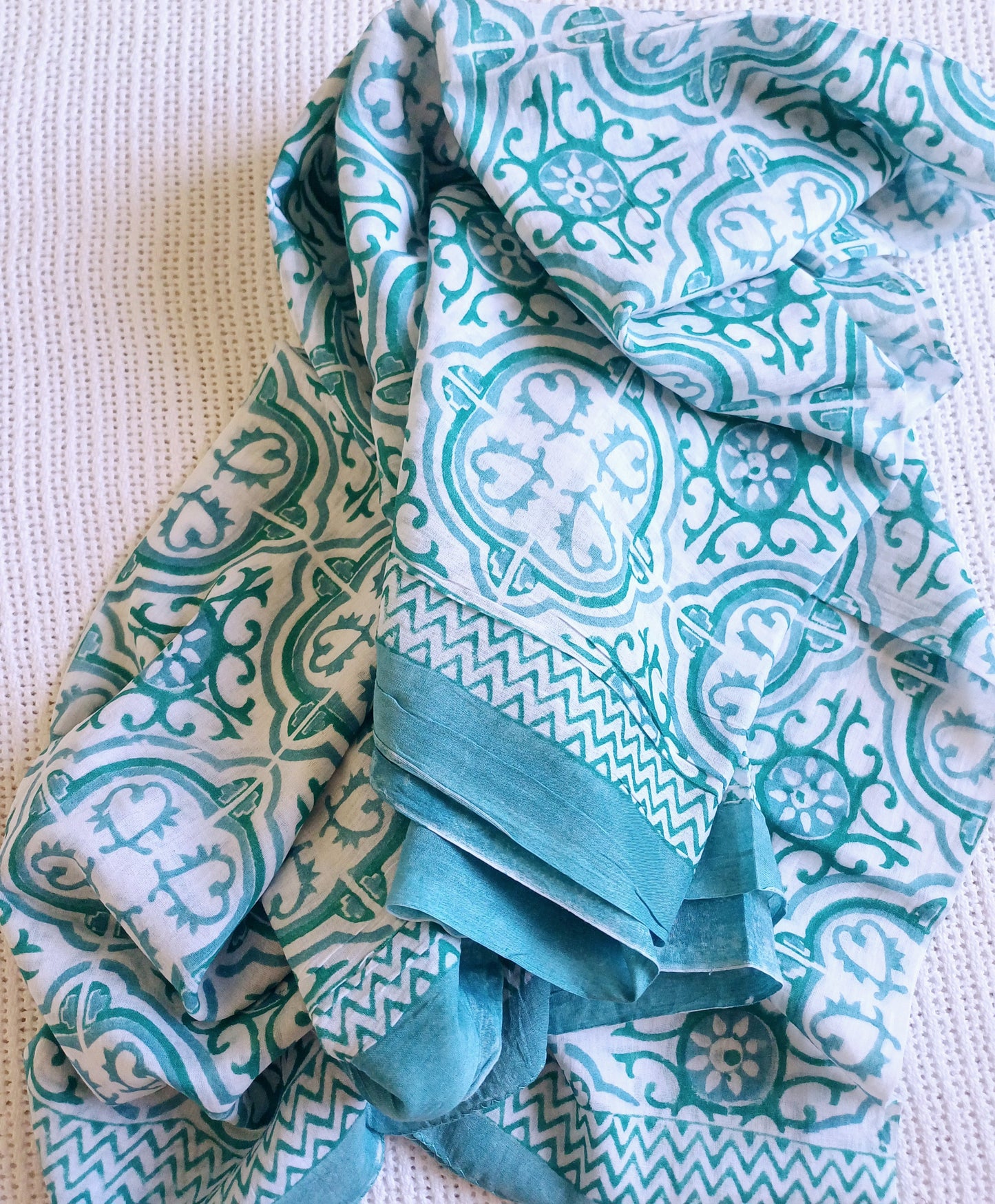 Cotton Scarf Teal Olive