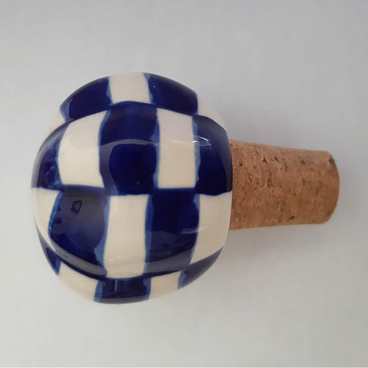 Wine Stopper - Faceted Blue Geometric