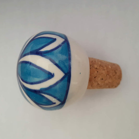 Wine Stopper - Blue Turquoise Flower