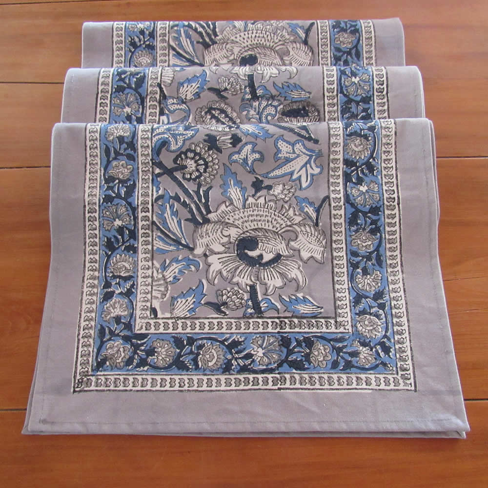 Table Runner – Grey and Blue Floral Pattern