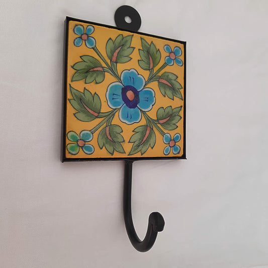 Ceramic Single Coat Hook - Yellow and Blue