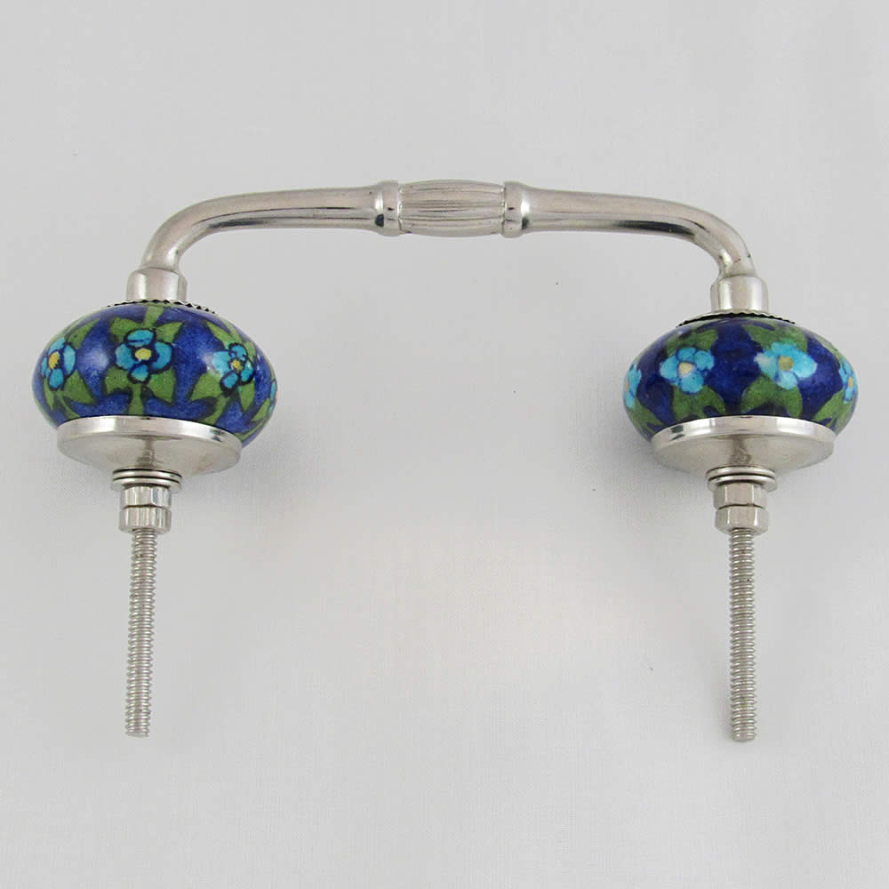 Ceramic Handles in Silver - Double Blue