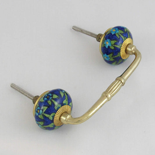 Ceramic Handles  in Brass - Double Blue