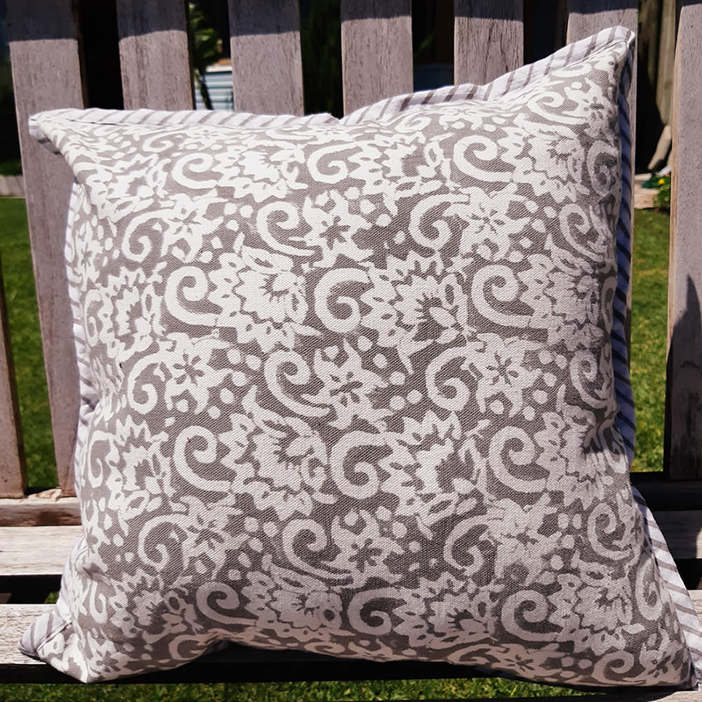 Canvas Cushion Cover - Grey Flower Motif