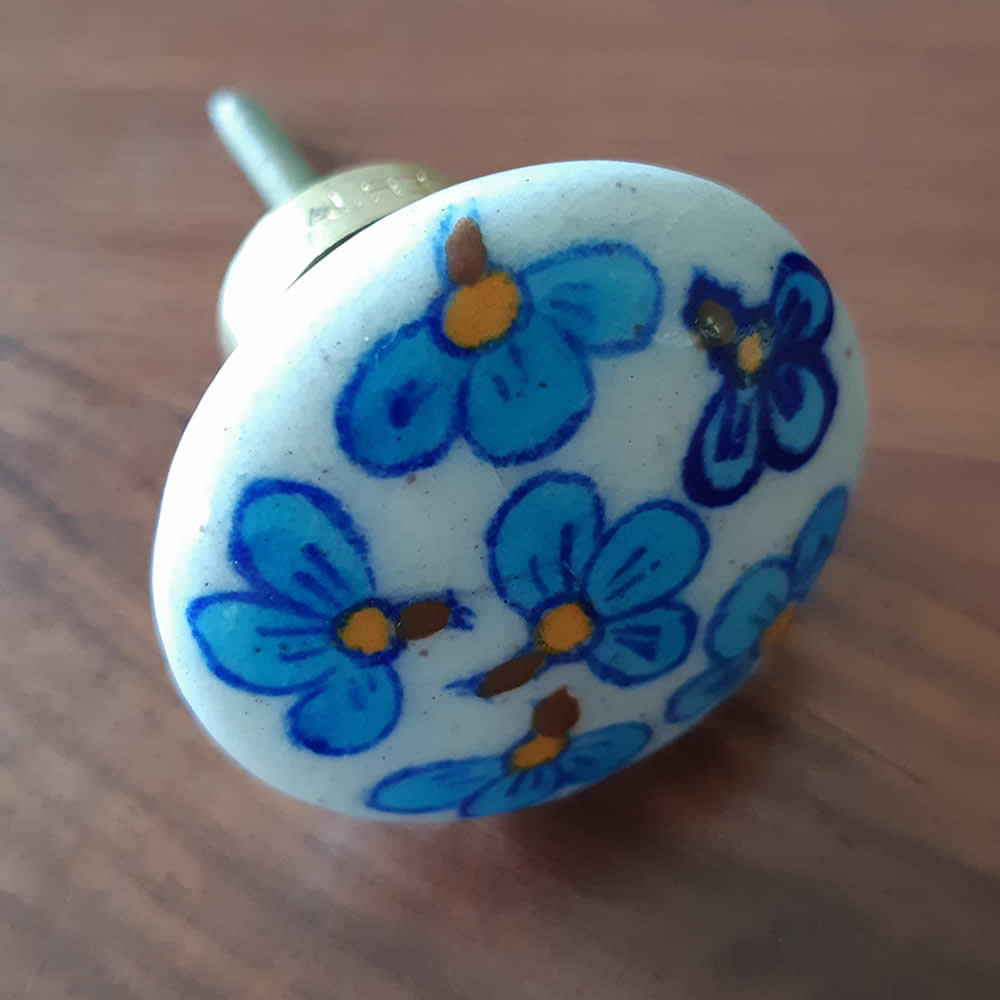 Ceramic Door Knob - Blue Flowers