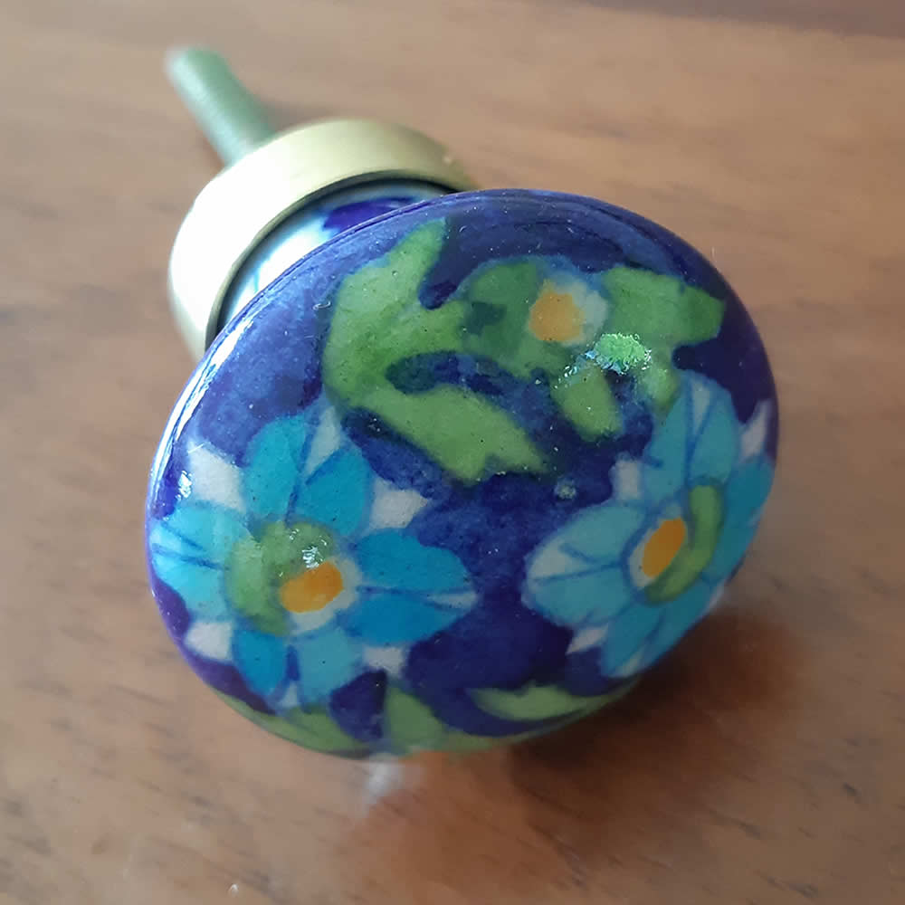 Ceramic Door Knob - Blue Flowers