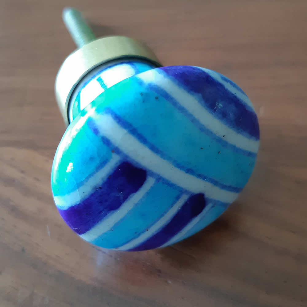 Ceramic Door Knob - Blue Stripes