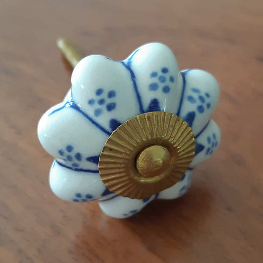 Ceramic Door Knob - White & Blue