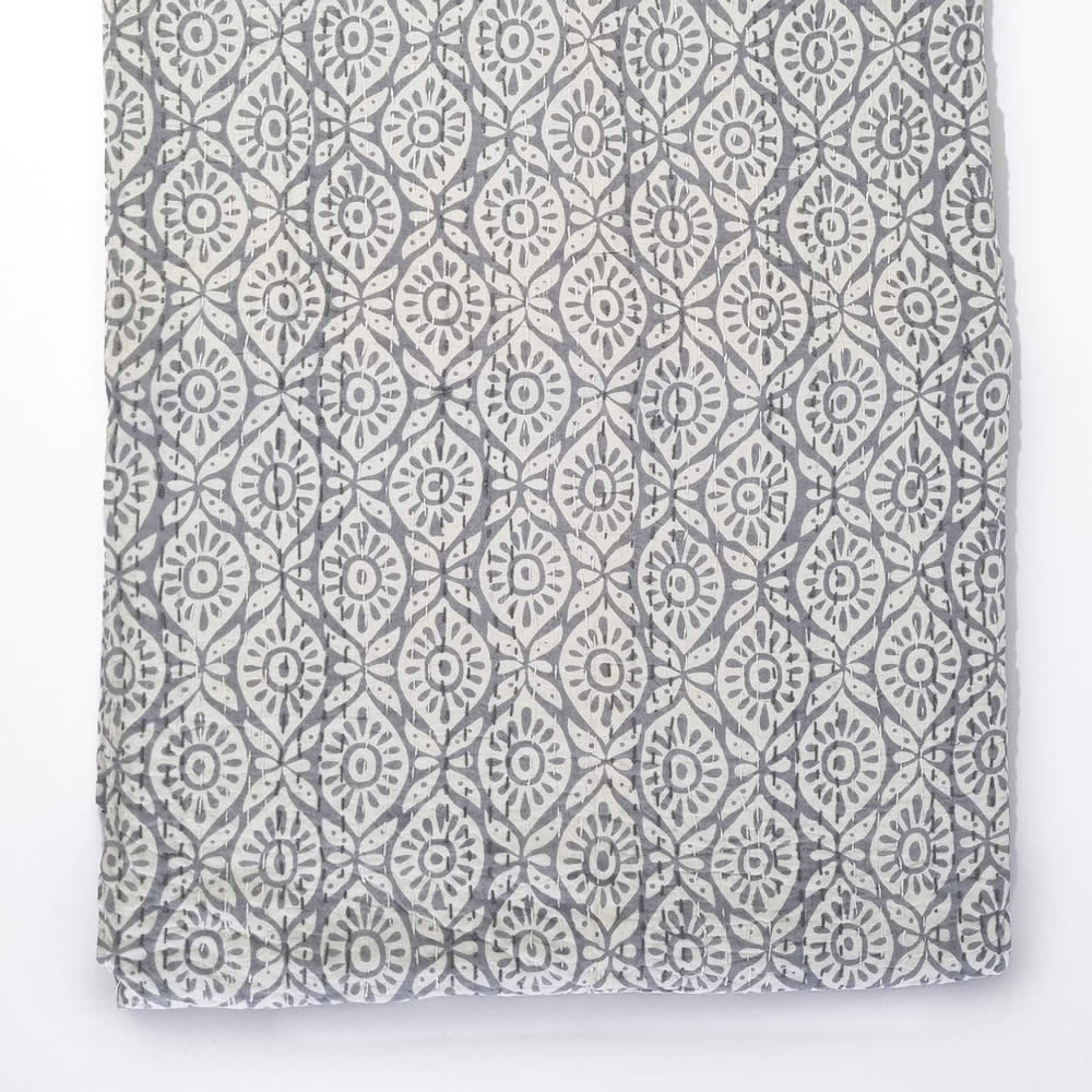 Single Size White & Grey Cotton Kantha