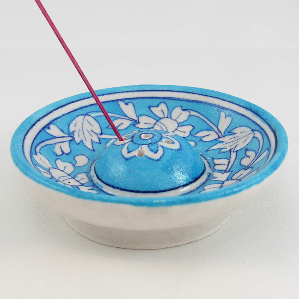 Round Incense Holder - Turquoise Floral