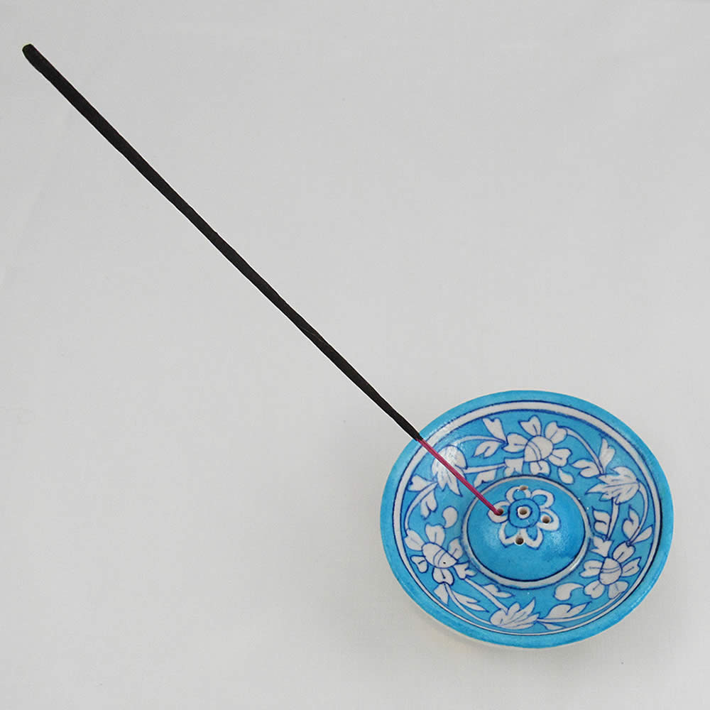 Round Incense Holder - Turquoise Floral