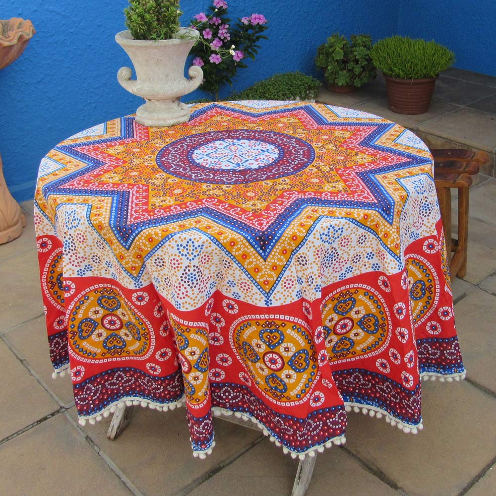 Round Table Cloth - Red Orange Bobbles