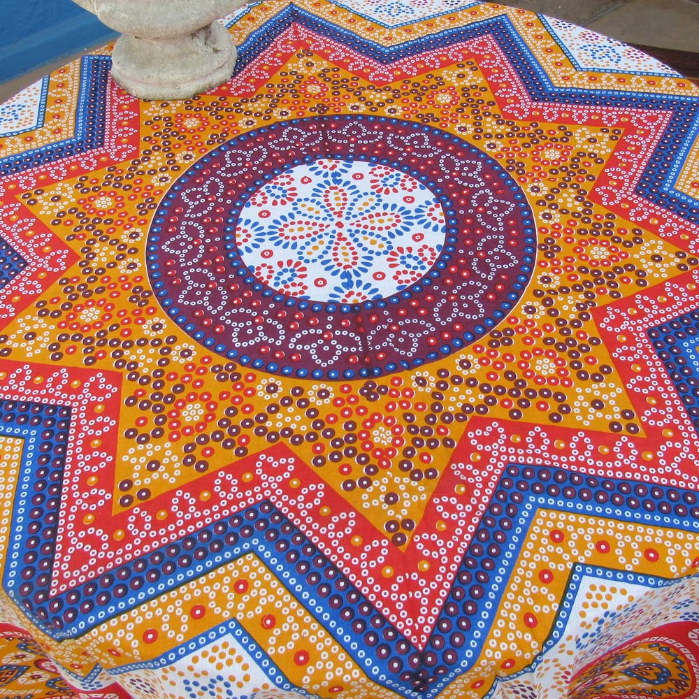 Round Table Cloth - Red Orange Bobbles