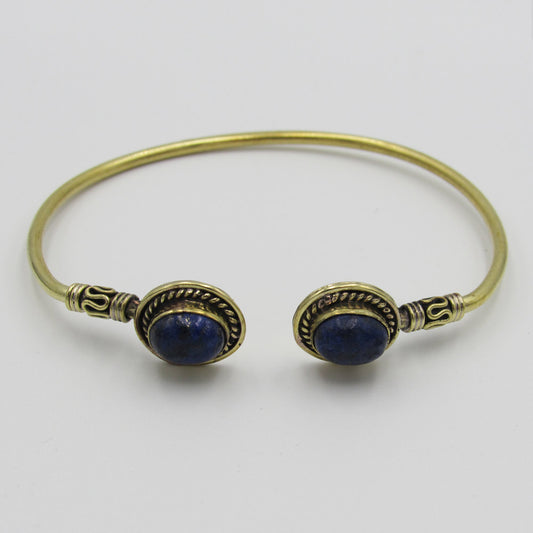 Cuff Bangle with Blue Beads