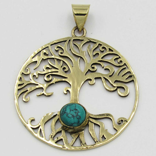 Tree of Life Pendant with Turquoise Bead - Gold Plated