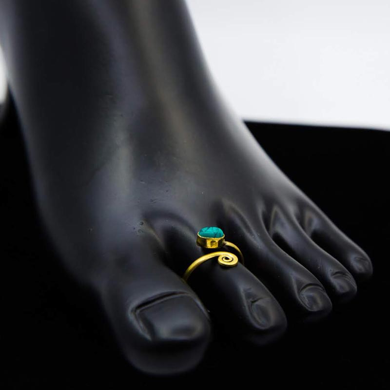 Brass Toe Ring Turquoise