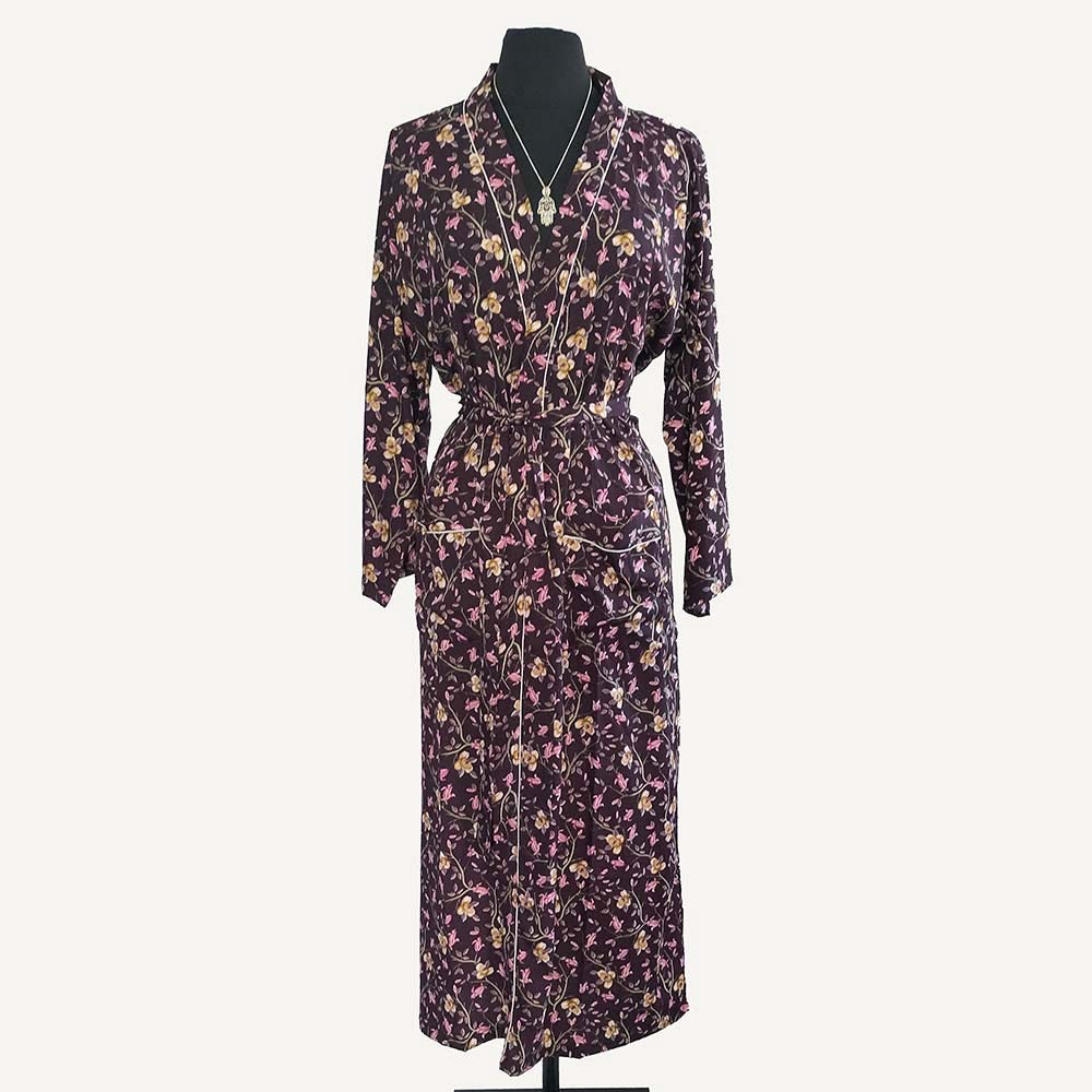 Ladies Dressing Gown - Purple Floral Pattern