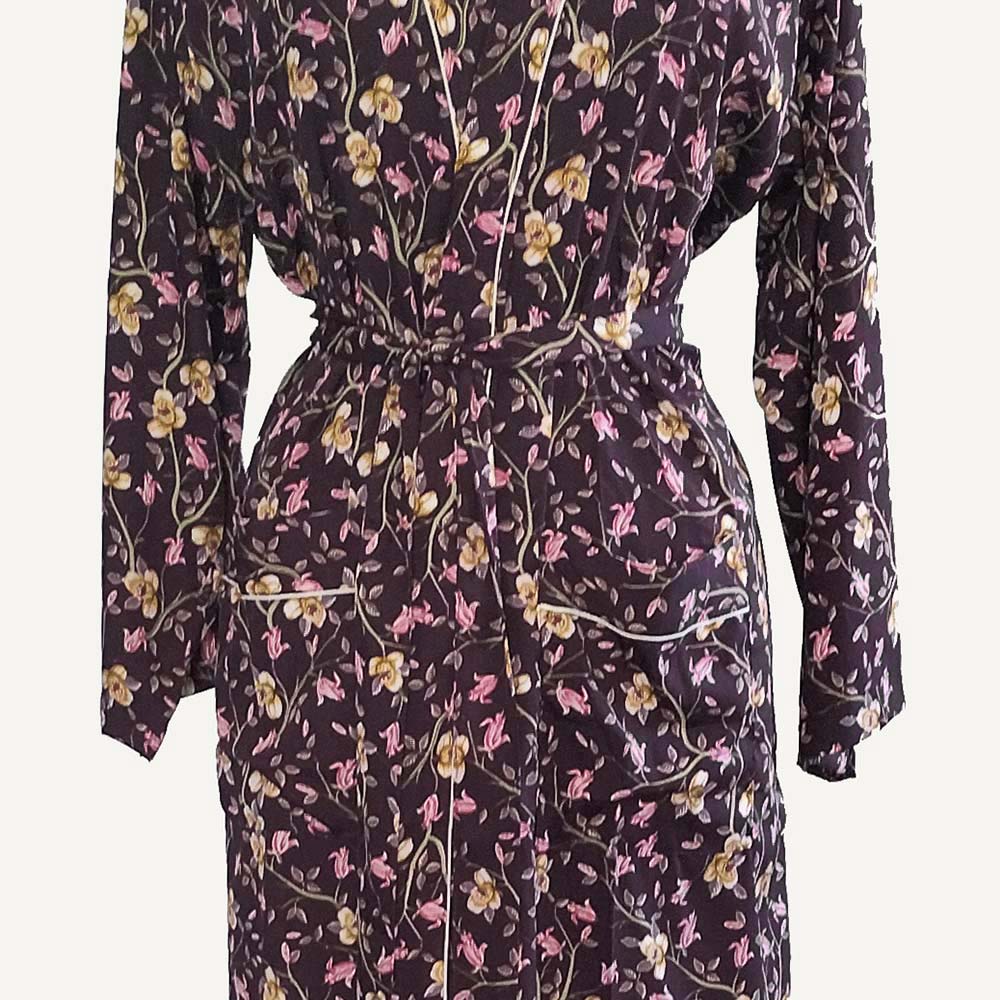 Ladies Dressing Gown - Purple Floral Pattern