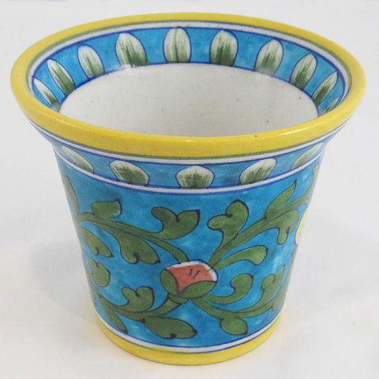 Pottery - Medium Planter Pot - Floral Motif on Light Blue