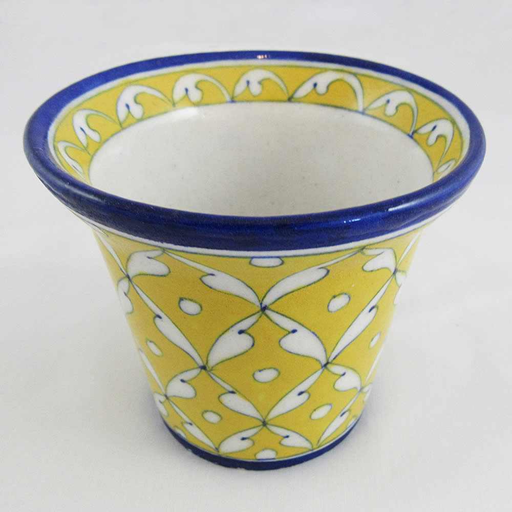 Pottery - Medium Planter Pot - White Butterflies on Yellow