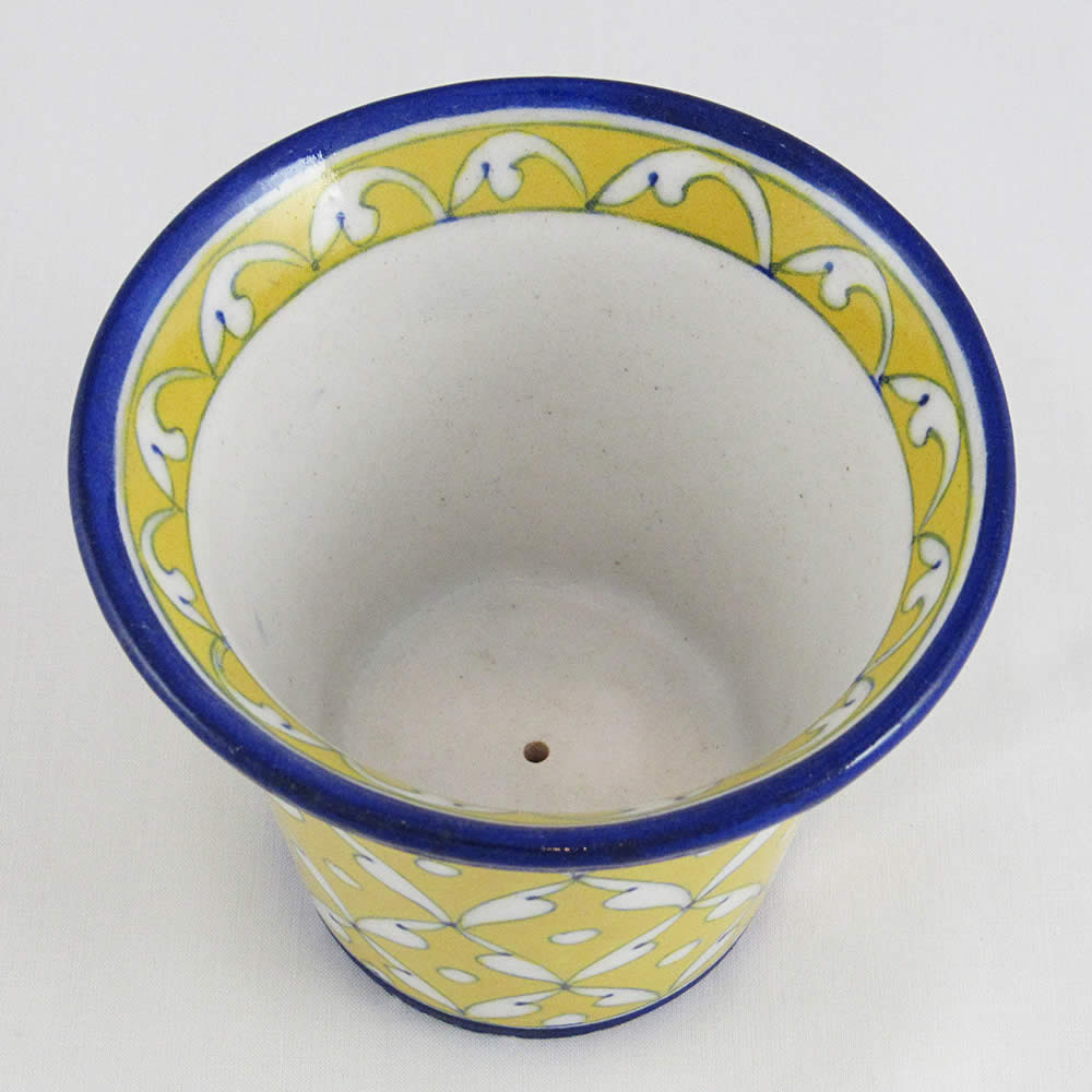 Pottery - Medium Planter Pot - White Butterflies on Yellow