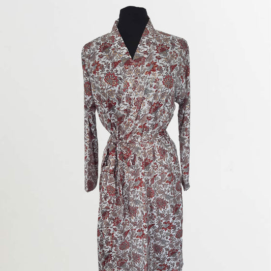 Ladies Dressing Gown - Red Flowers