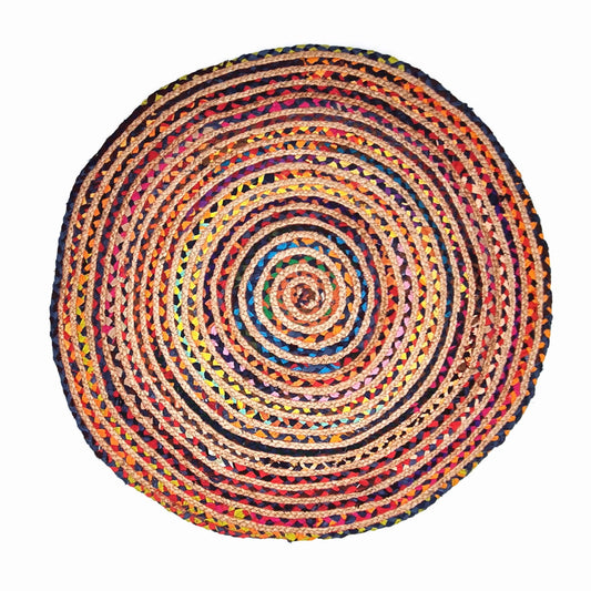 Multicoloured Round Jute Mat