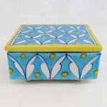 Pottery:Square Box/Turquoise and Yellow